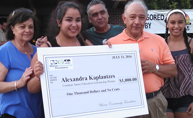 2016 Saenz Scholarship recipient: Alexandra Kaplantzes pictured above with family and Rene Saenz ($1,000.00)